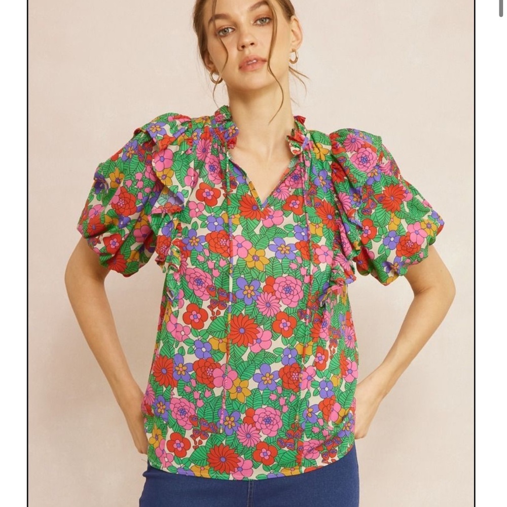Tula J Floral Puff Sleeve Blouse SZ 1x